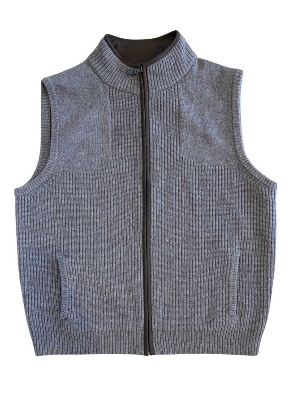 Vintage Men's LL Bean 100% Merino Wool Zip Up Vest Size XL Brown Knit